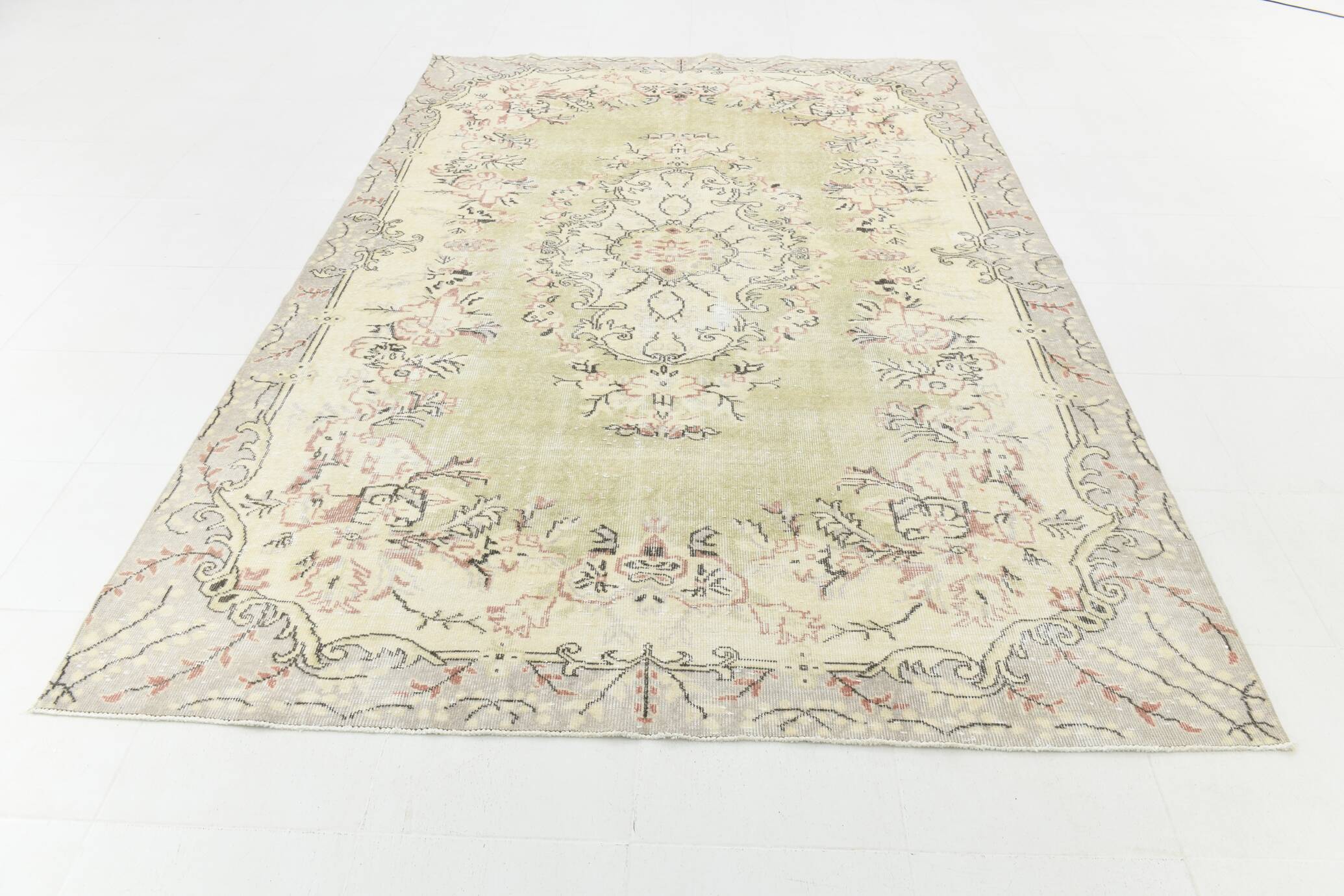 7x10 Beige & Pale Yellow Geometric Pattern Vintage Rug, 203x308 Cm