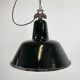 Industrial black enamel factory lamp with cast iron top, 1950s