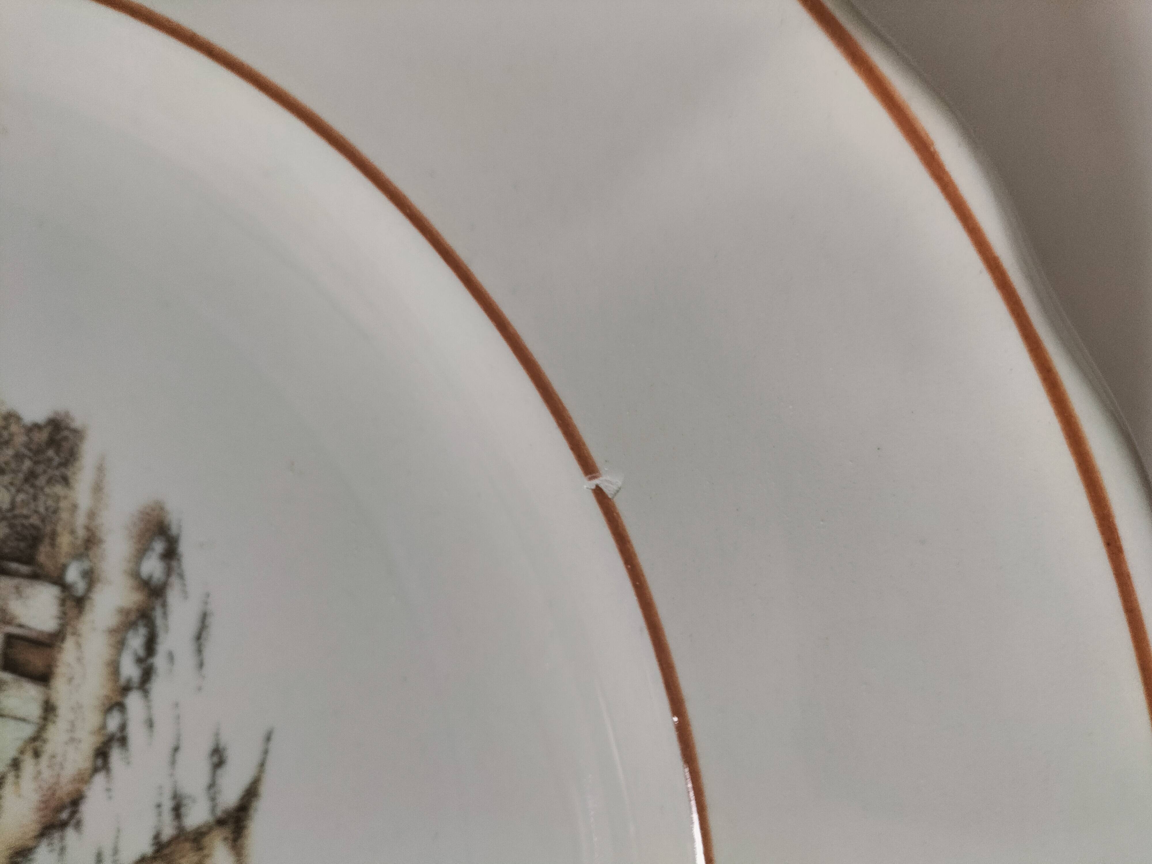 Large vintage Italian earthenware platter with cottage decoration – 1950s-1970s