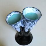 Vase vintage double col en grès flammé fond bleu 373
