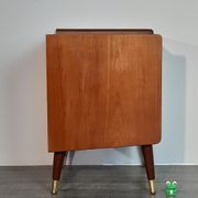 Norwegian bedside table with 3 drawers, teak and brass clogs