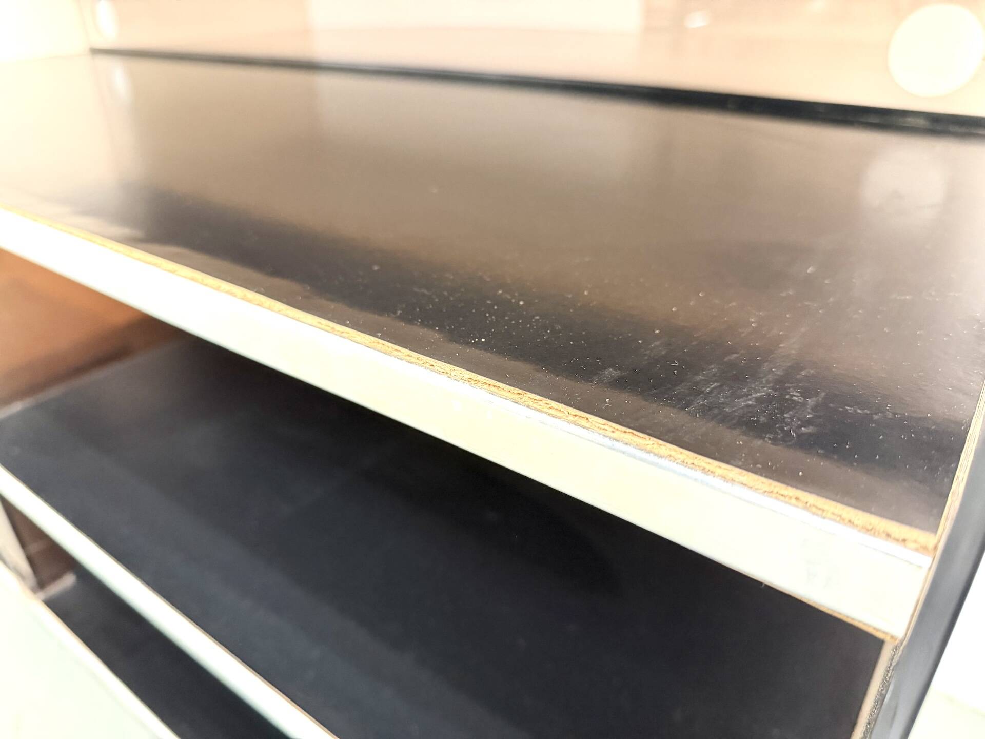 Hi-Fi furniture in smoked plexiglass and aluminium, Eric Maville