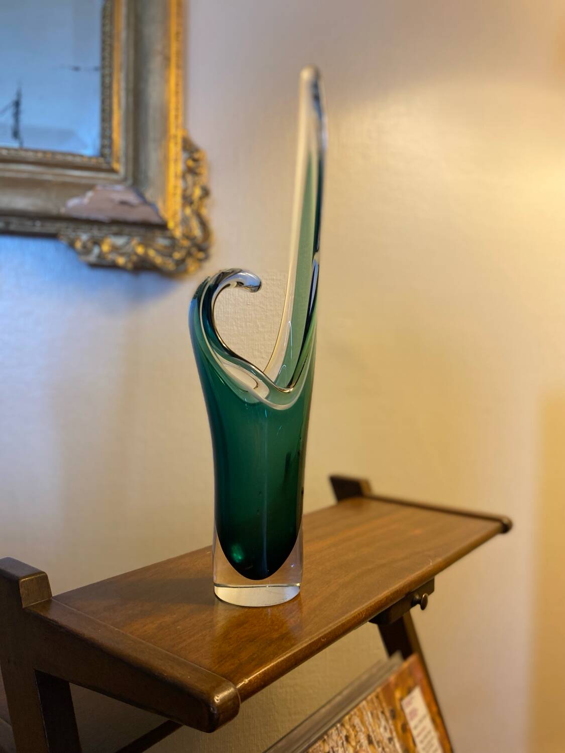 Shell crystal art sculpture vase by Paul Kedelv for Flygsfors, Scandinavian glass