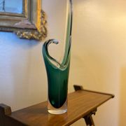 Shell crystal art sculpture vase by Paul Kedelv for Flygsfors, Scandinavian glass