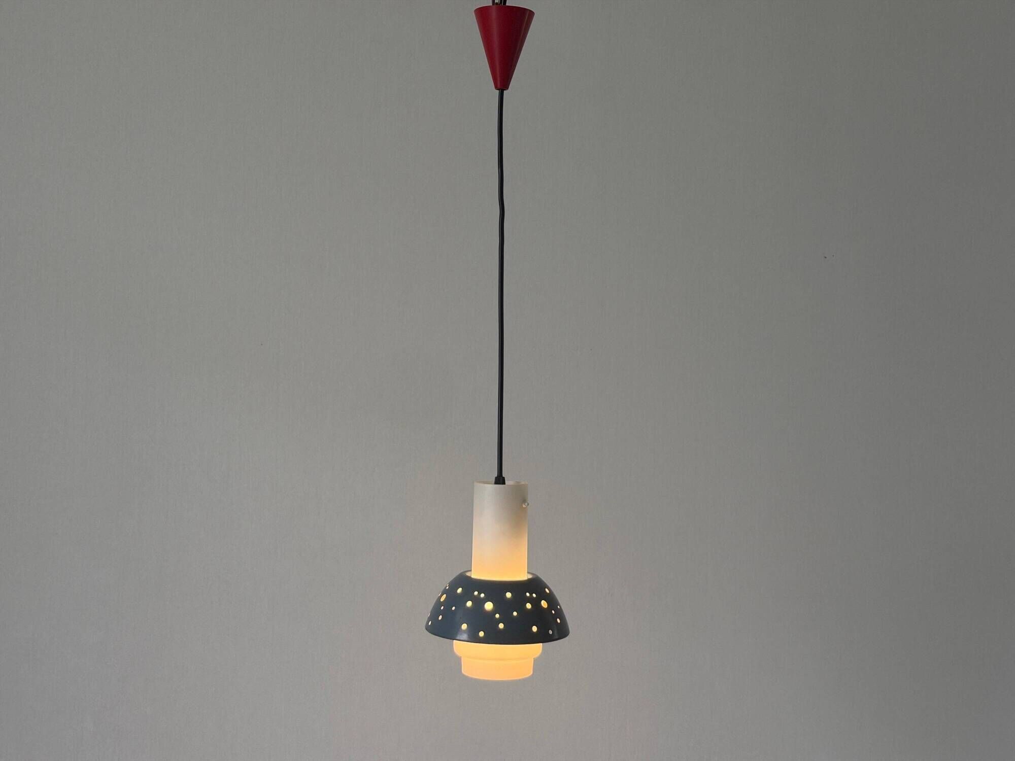 Metal and blue glass ceiling light by Ernest Igl for Hillebrand, 1950s, Germany