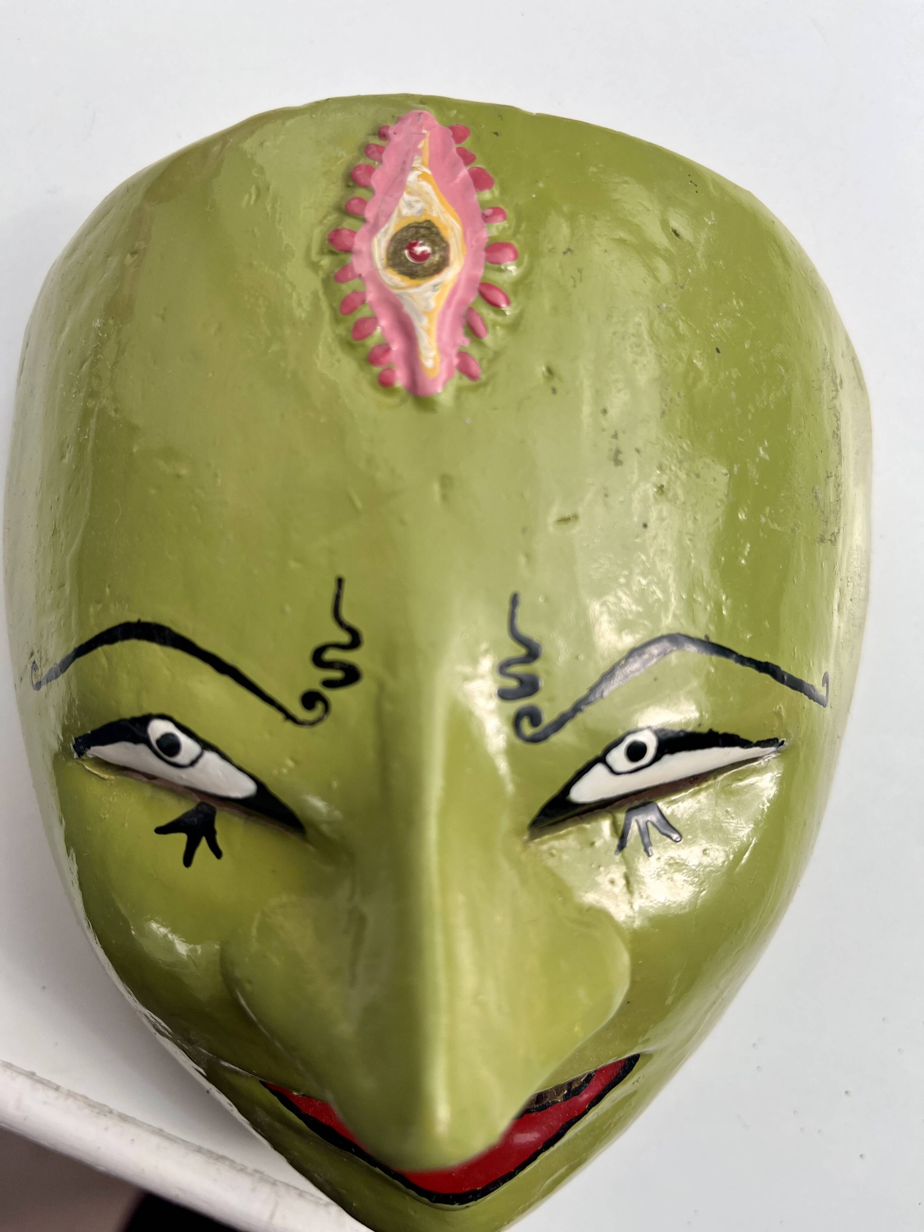 Ensemble de 3 masques muraux vintage peints à la main