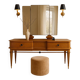 Art Deco dressing table with a triptych mirror in blonde maple and briar burl.