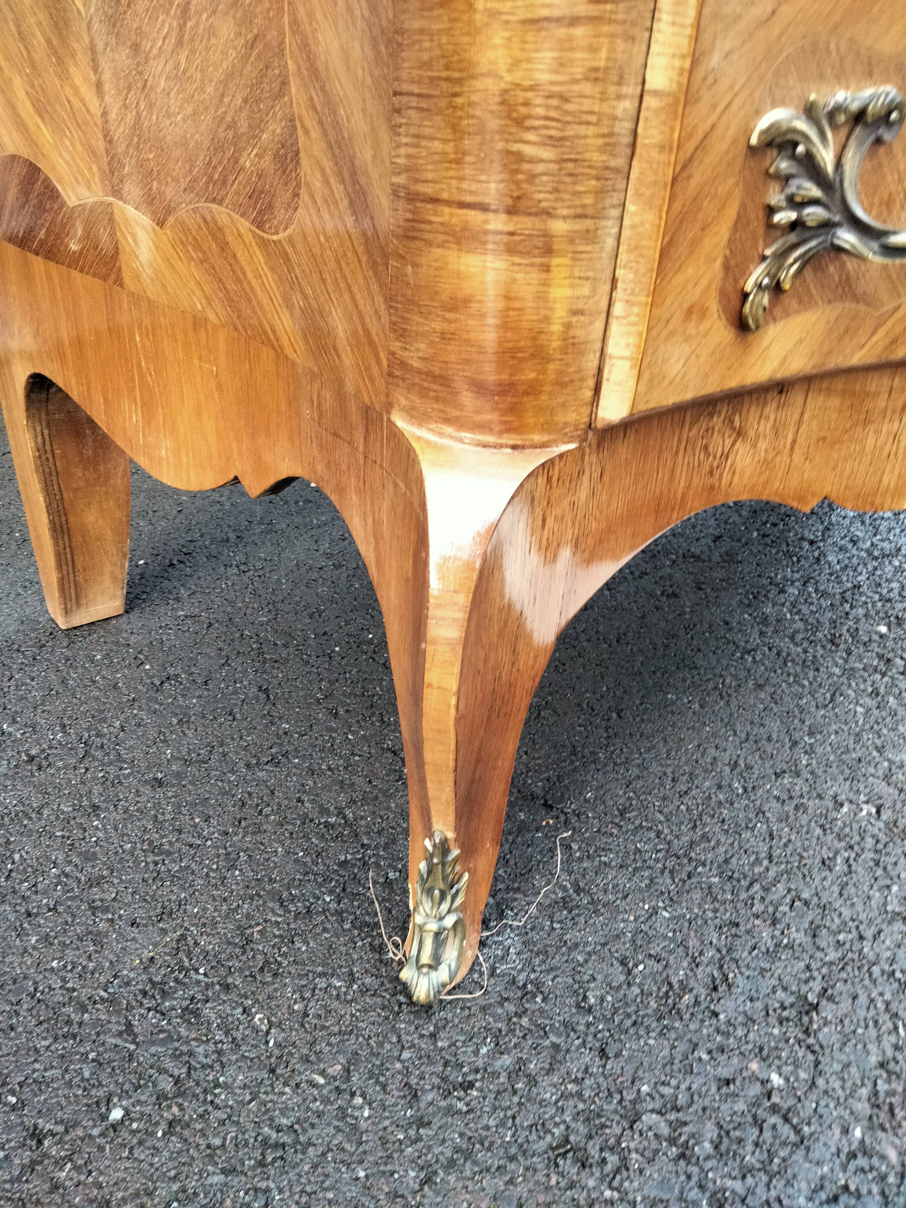 Chest of drawers old marquetry marble top Louis XV style