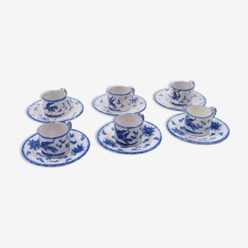 6 cups and under cups in Martres Tolosane earthenware decorated in blue