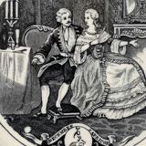 6 black dessert plates Old and Johnston Bordeaux 19th century astrology