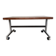 Wooden side table with chrome frame on wheels