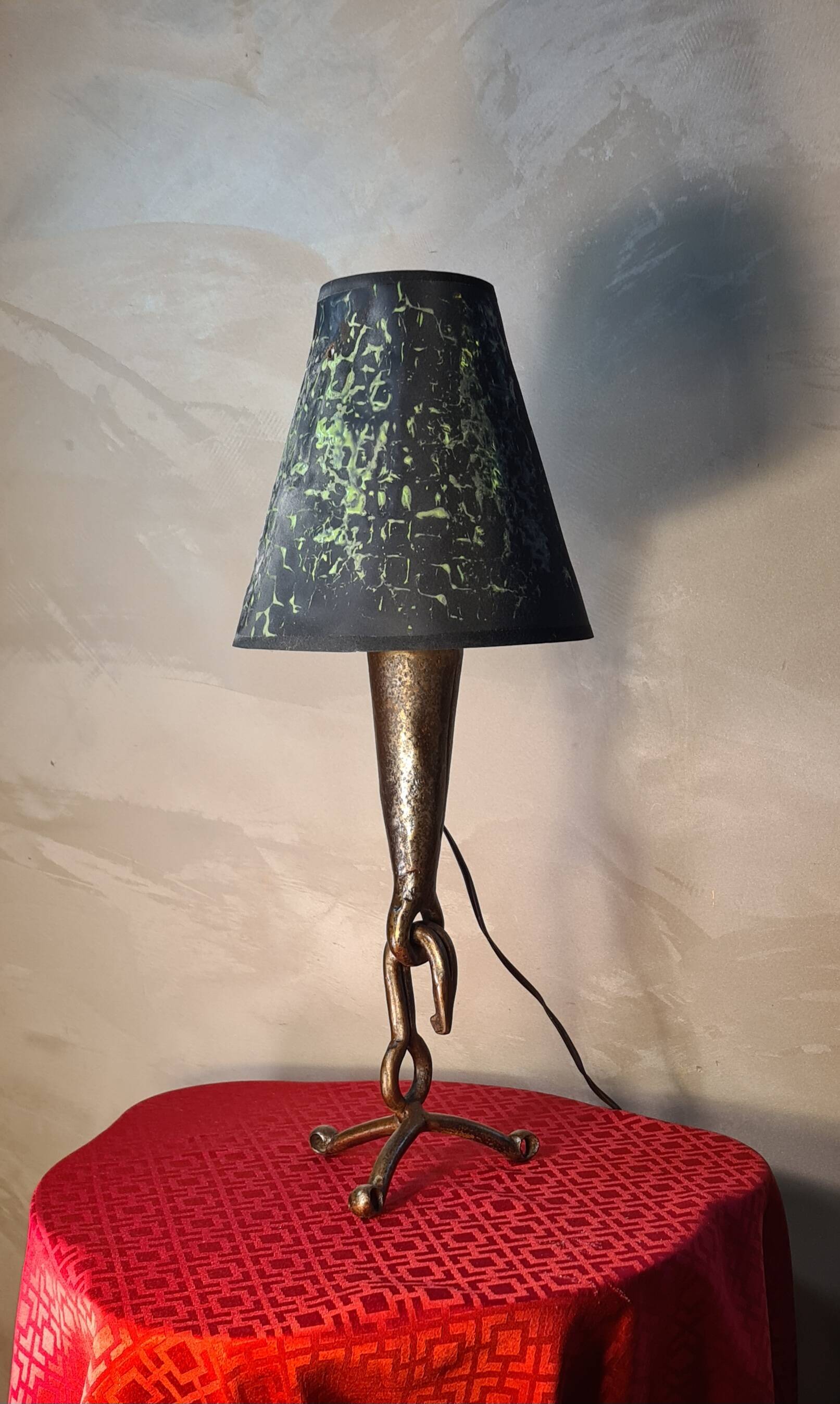 1970s forged steel brutalist style lamp