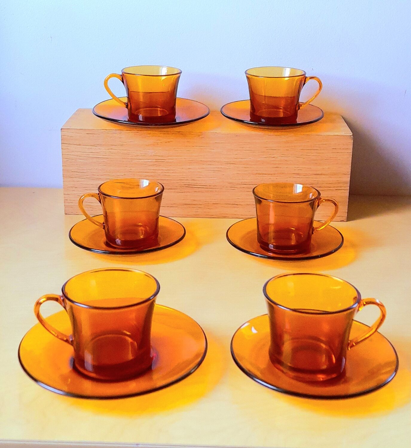 Amber glass coffee cups 70s