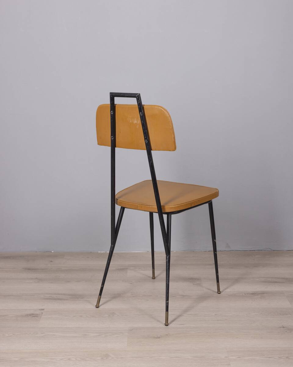 SET OF 6 VINTAGE 1960S METAL AND LEATHER CHAIRS, ITALIAN DESIGN