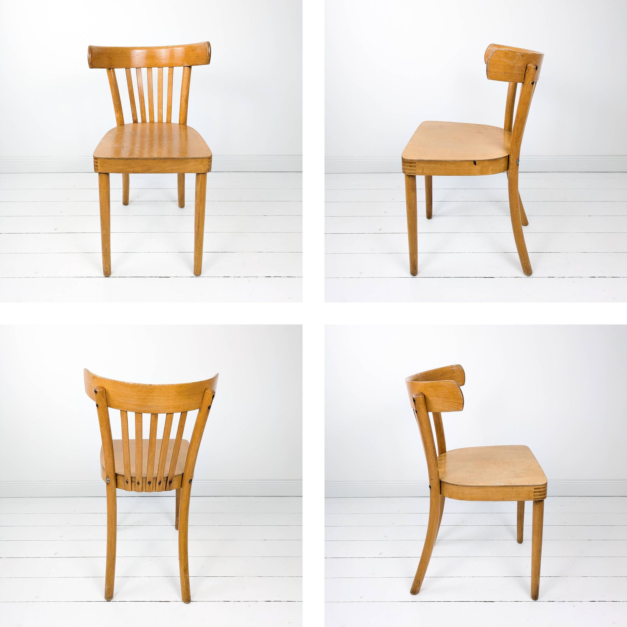 Chaise bistrot vintage Mid-Century en bois à barreaux style scandinave