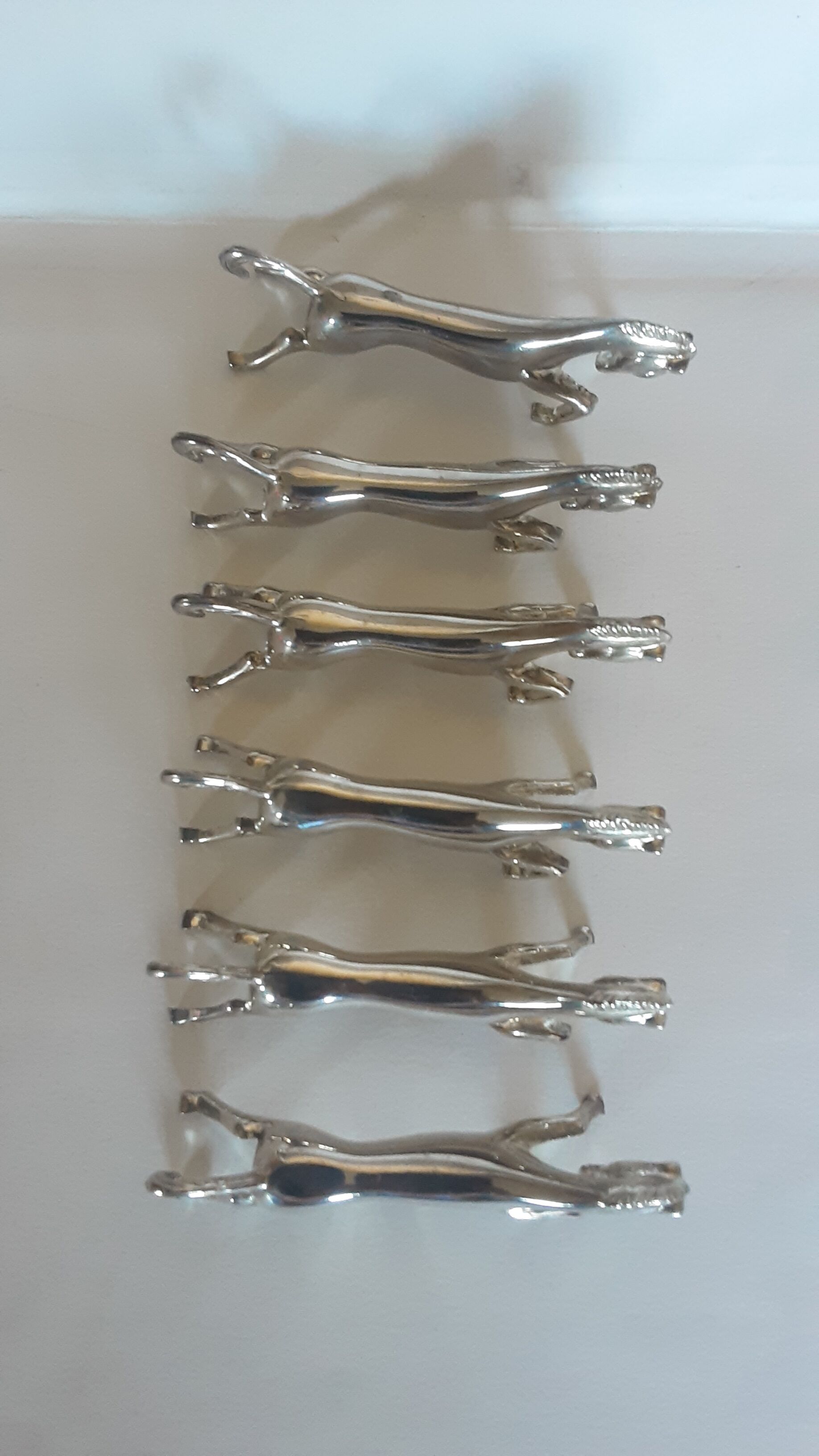 Set de 6 portes couteaux chevaux en chrome argenté- vintage