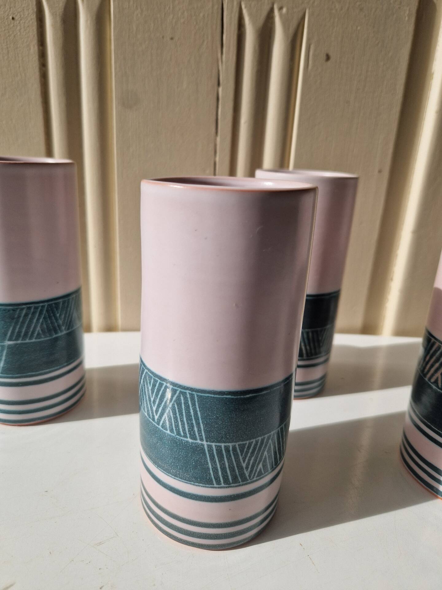 Set of 5 Ceramic Glasses Yvon Roy Dlg Capron Picault