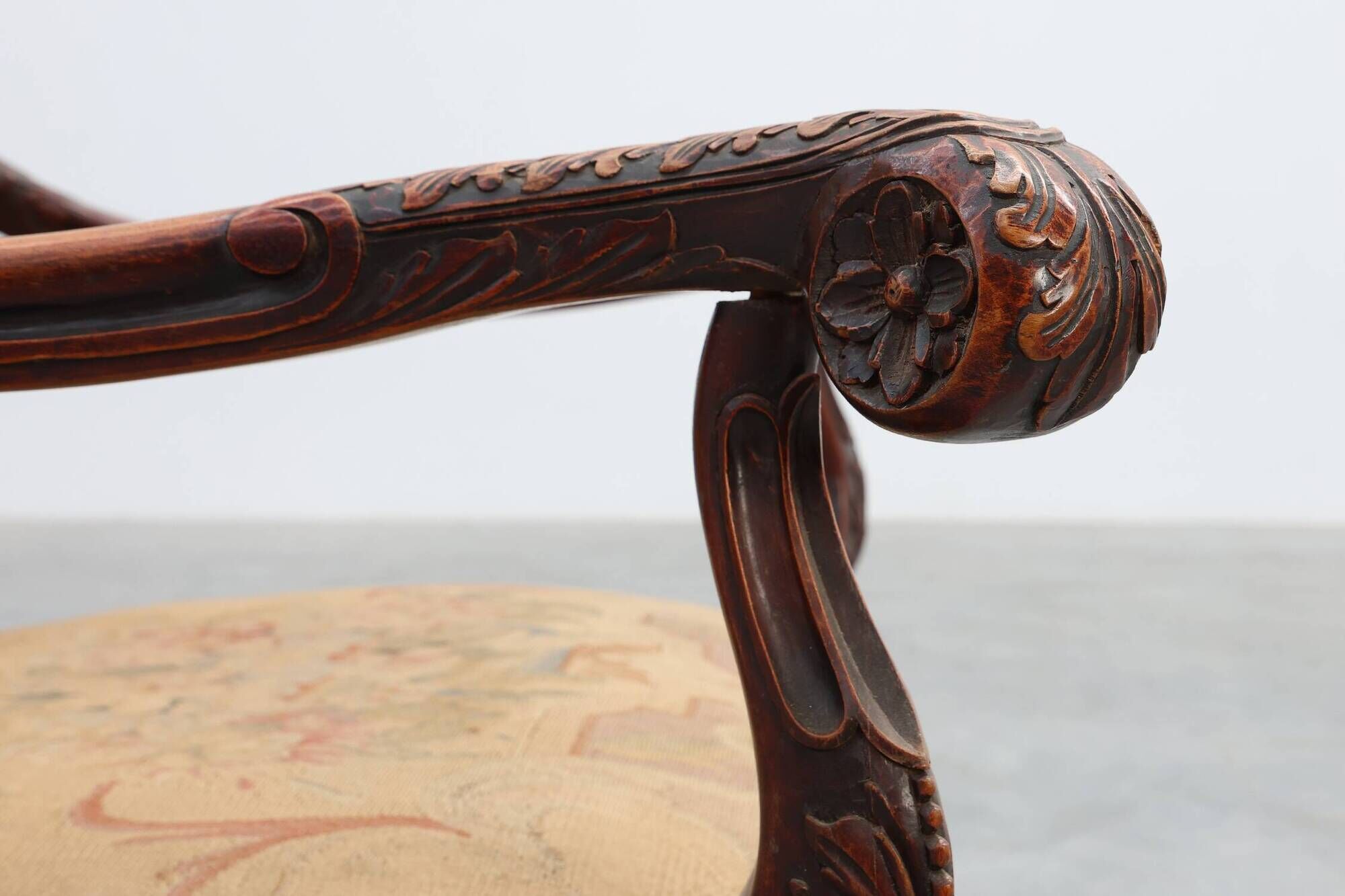 Louis XV Style Carved Walnut Armchair with Needlepoint Upholstery, France