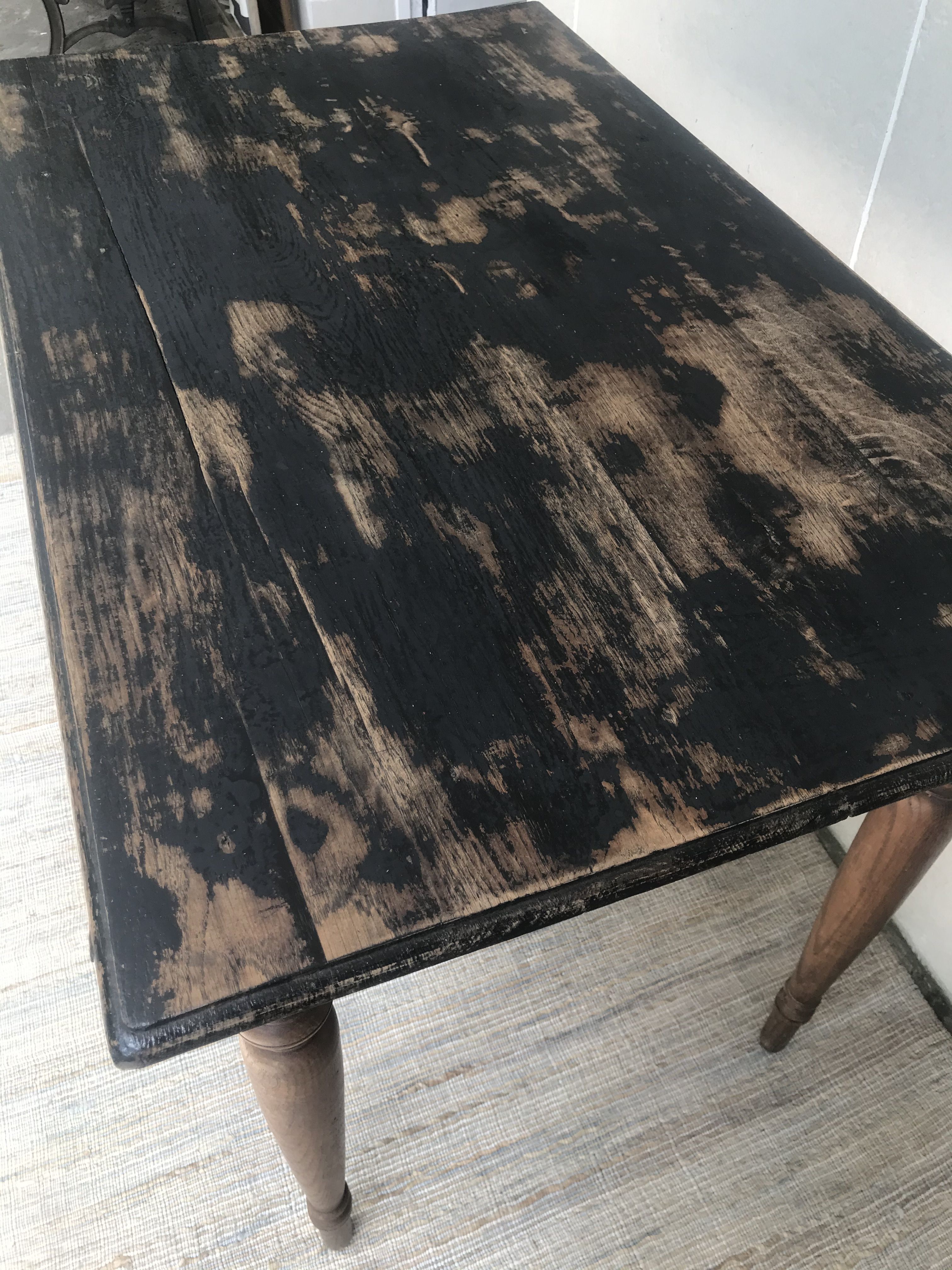 Old farmhouse table desk 1 drawer solid wood patinated black top