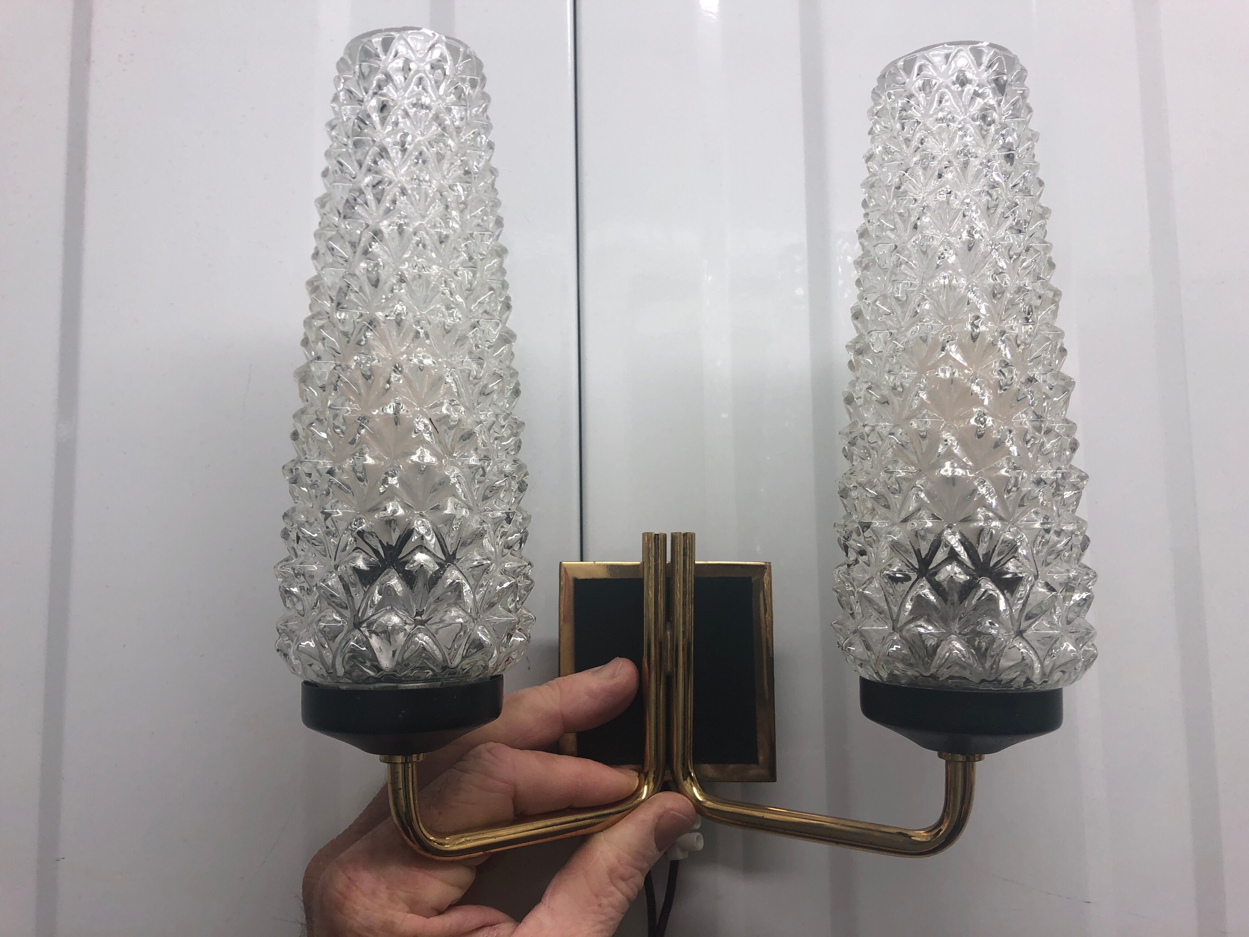 Wall sconce glass and gilded bronze from the 50s
