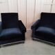 Pair of navy blue velvet club armchairs