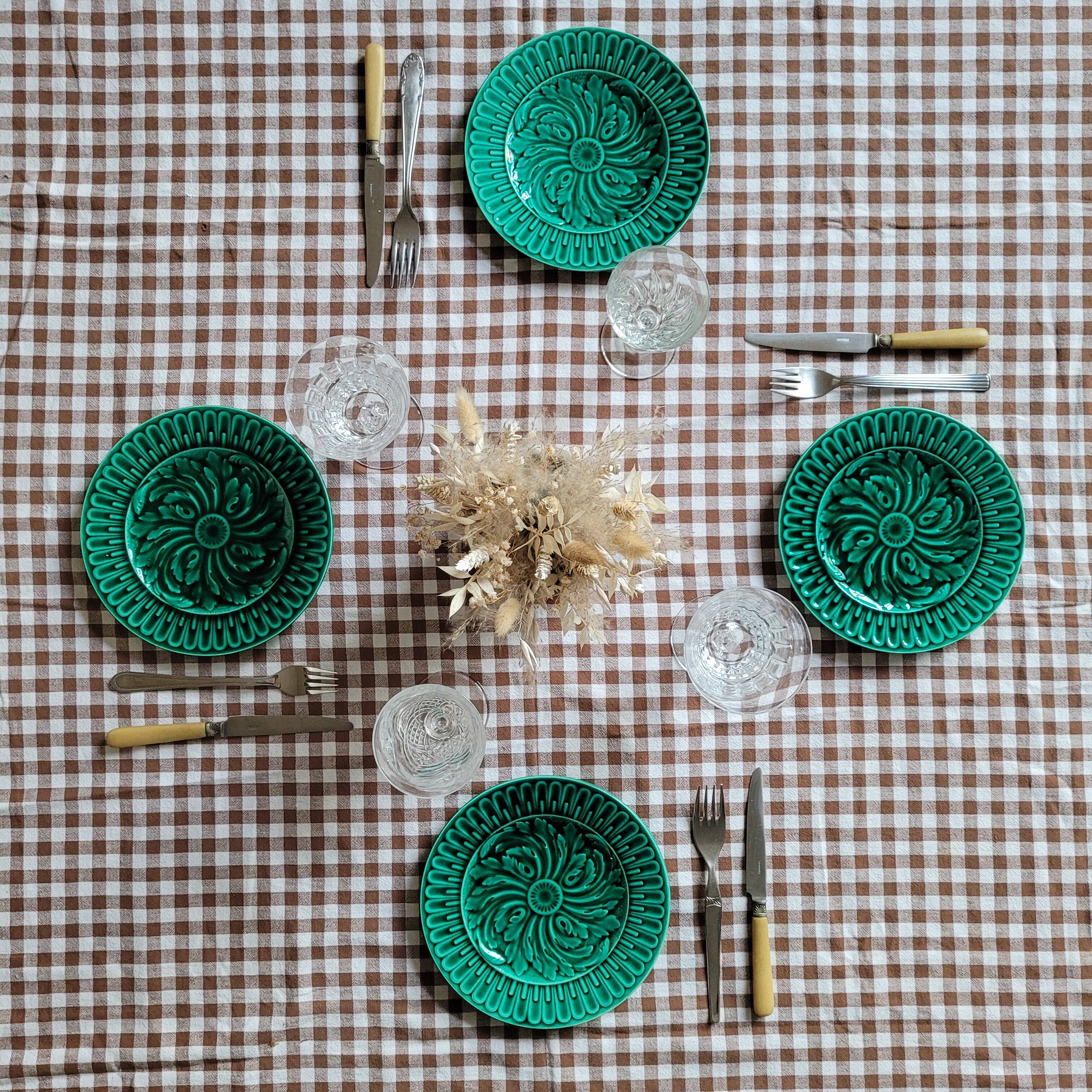 La Redoute x Selency set of 4 green barbotine plates