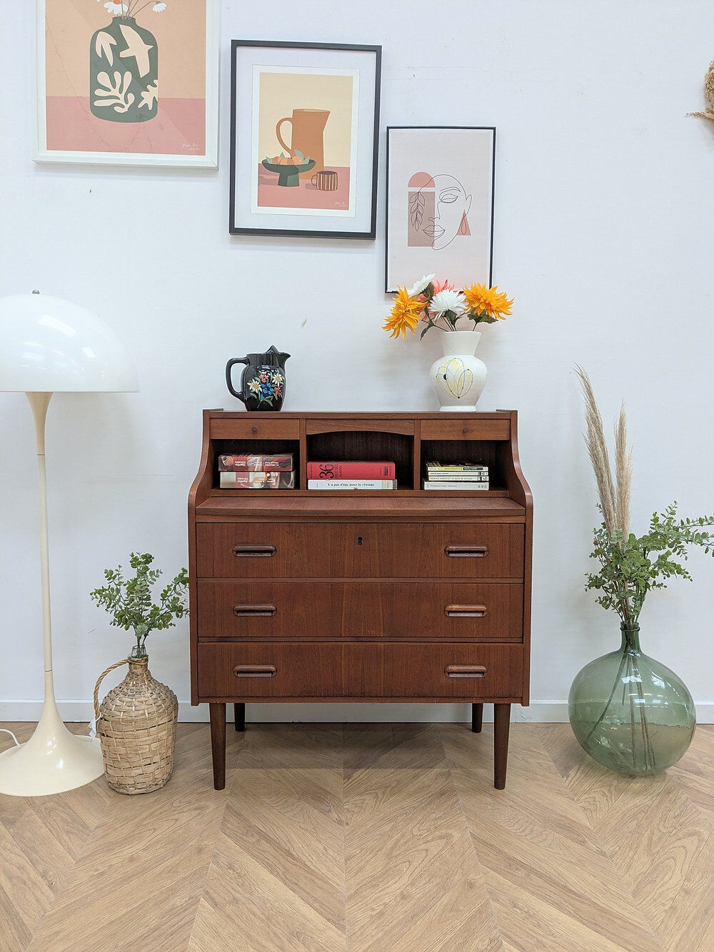 Secrétaire vintage scandinave en teck
