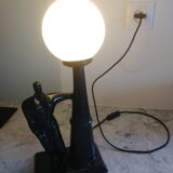 Metallic black table lamp and opal globe 1980s
