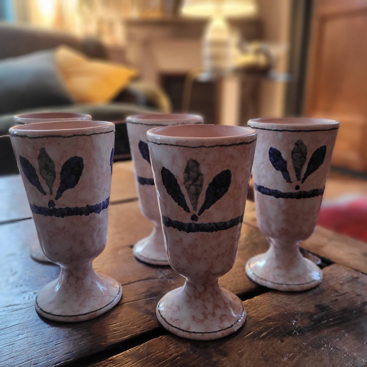 Set of 6 marbled earthenware mazagrans Salins 70's