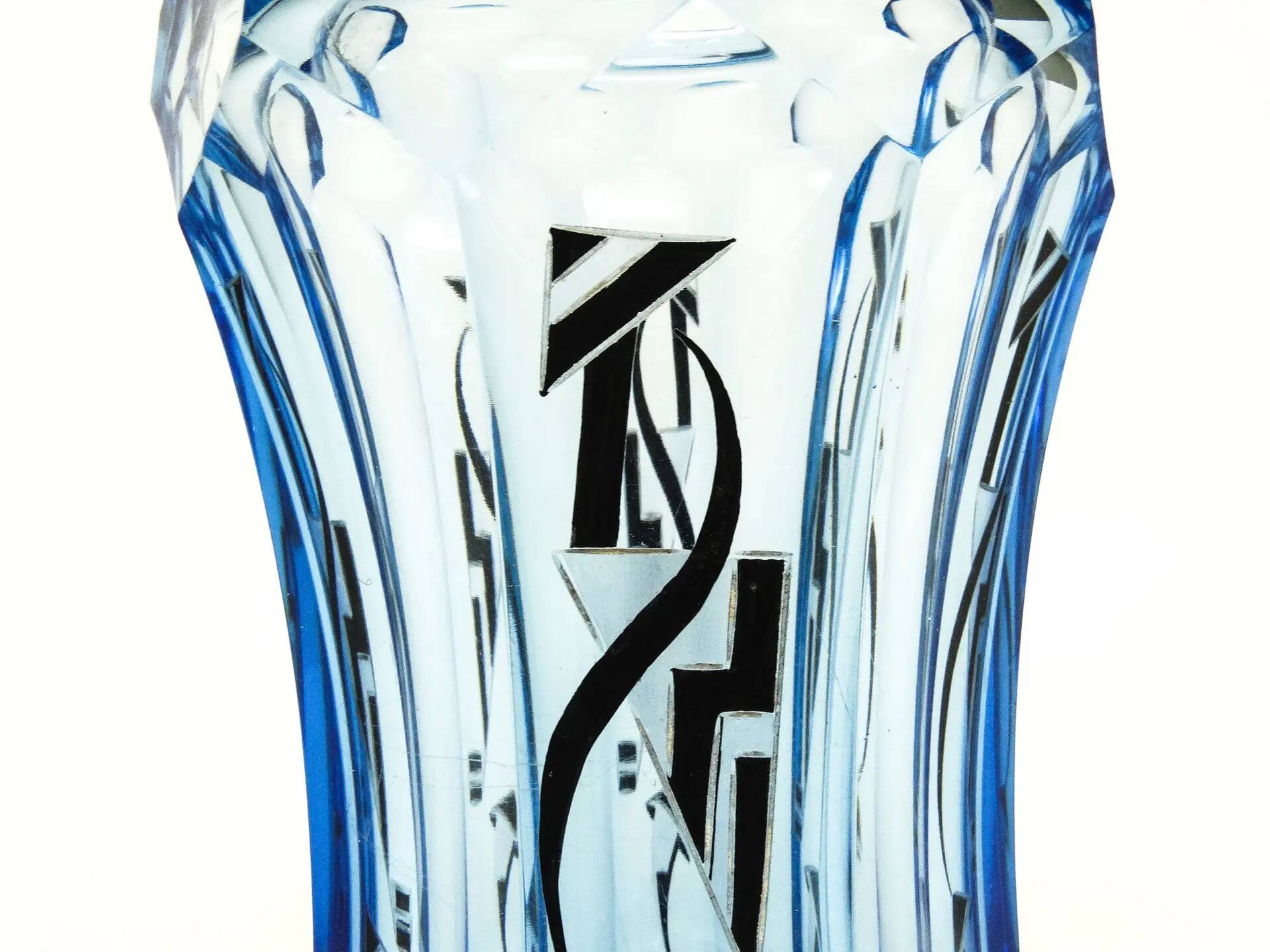 Art Deco vase, blue crystal, designed by K. Palda, Czechoslovakia, 1930s