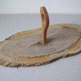 Ancien plateau à fromage en tranche de bois rondelle tronc d'arbre 48 cm