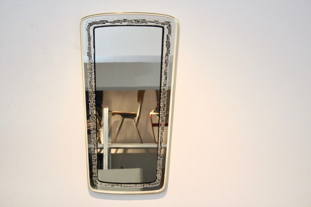 Mid-century brass framed mirror France 75x38cm