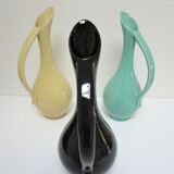 Trois céramiques émaillées design années 60 soliflores noir jaune vert