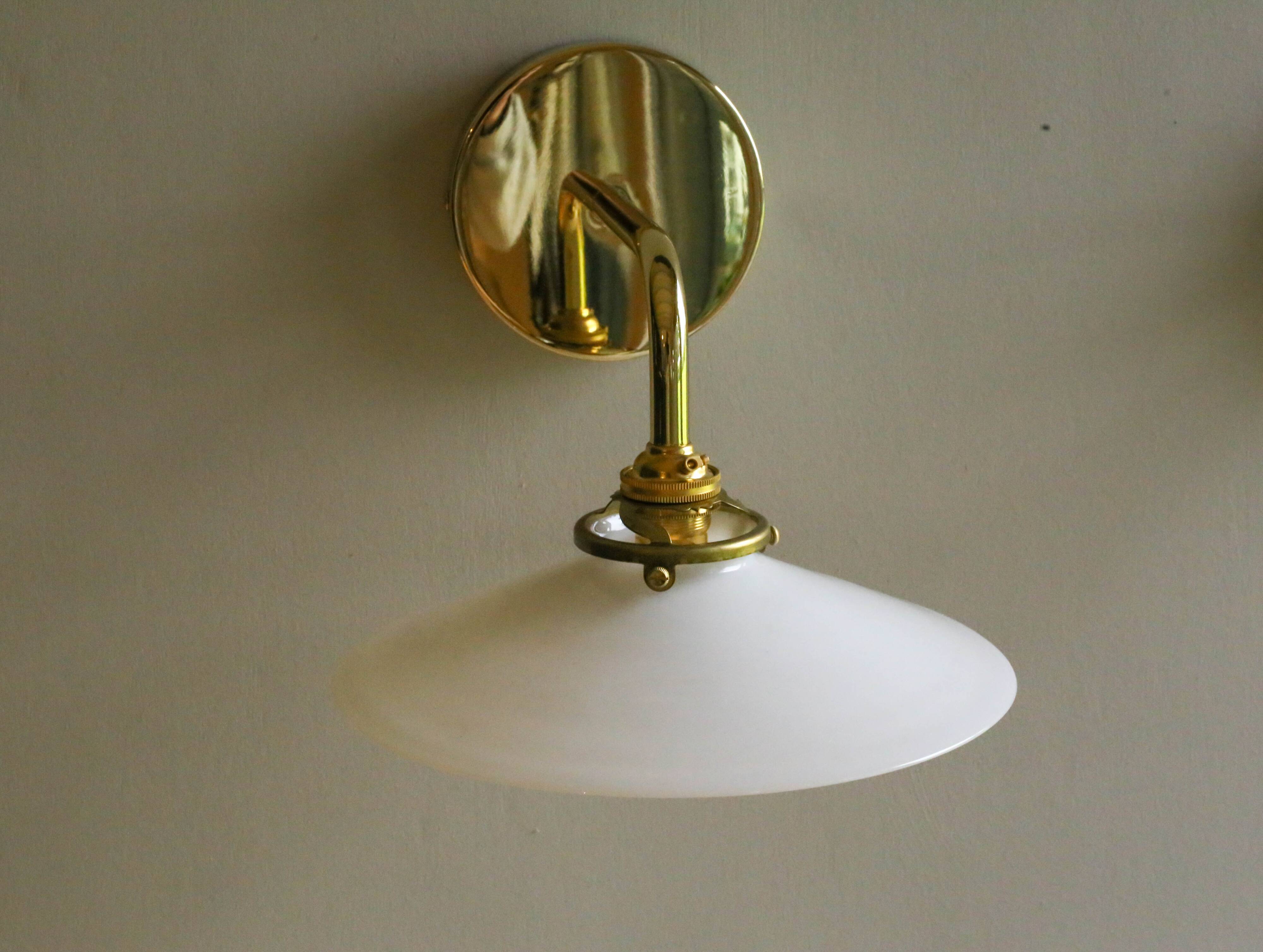 White opaline wall light - brass socket and metal support