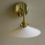White opaline wall light - brass socket and metal support