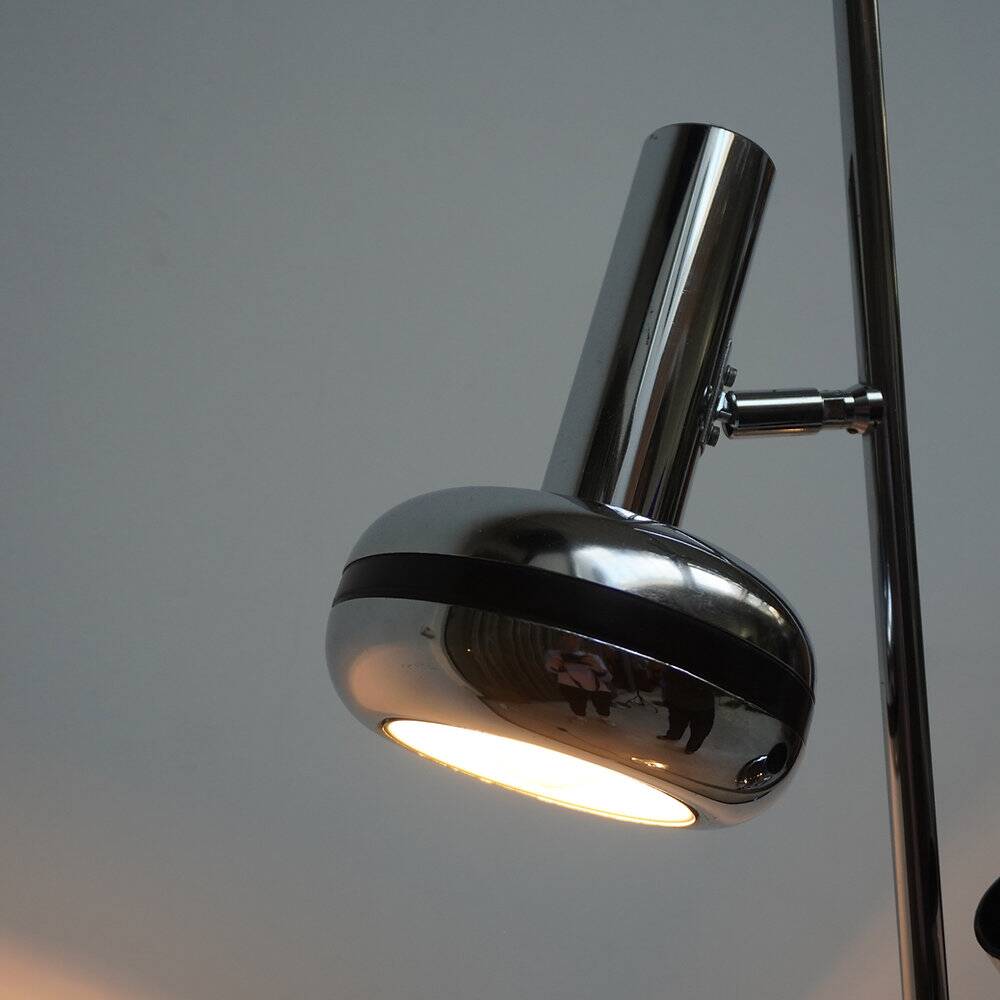 Lampadaire à deux têtes en chrome, années 1970