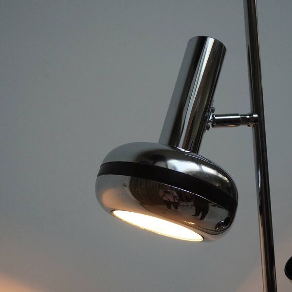 Lampadaire à deux têtes en chrome, années 1970