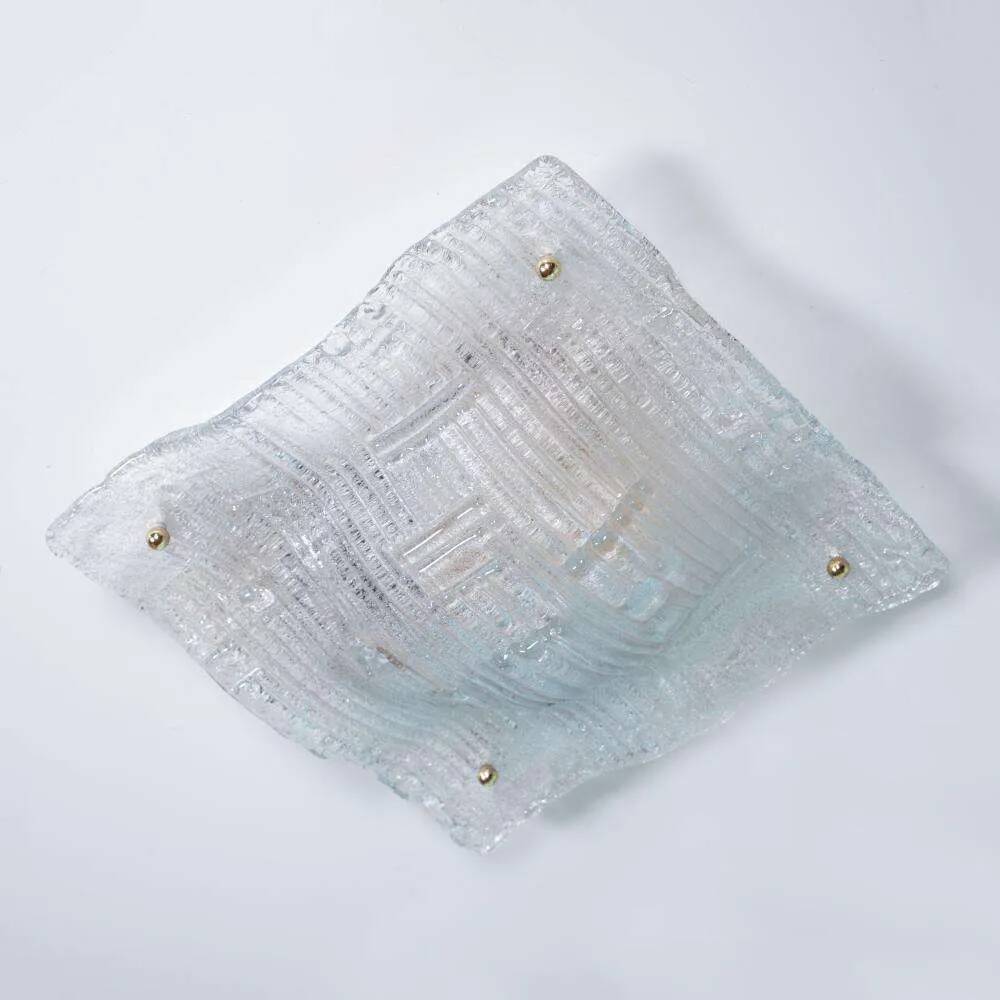 Space age curved glass ceiling light, vintage glass wall lamp.