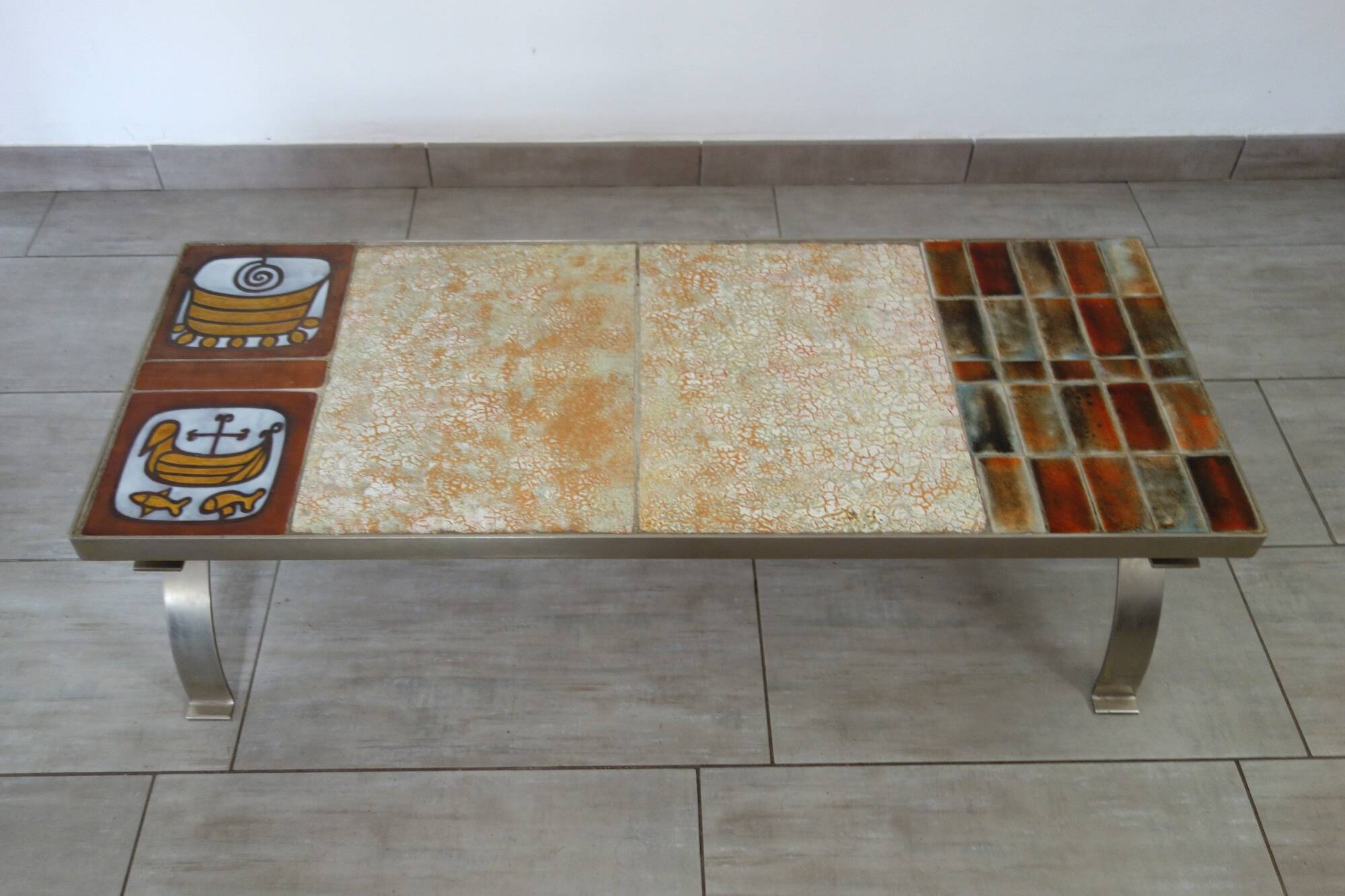 Jean Gregorieff coffee table for Roche Bobois, ceramic and brushed steel