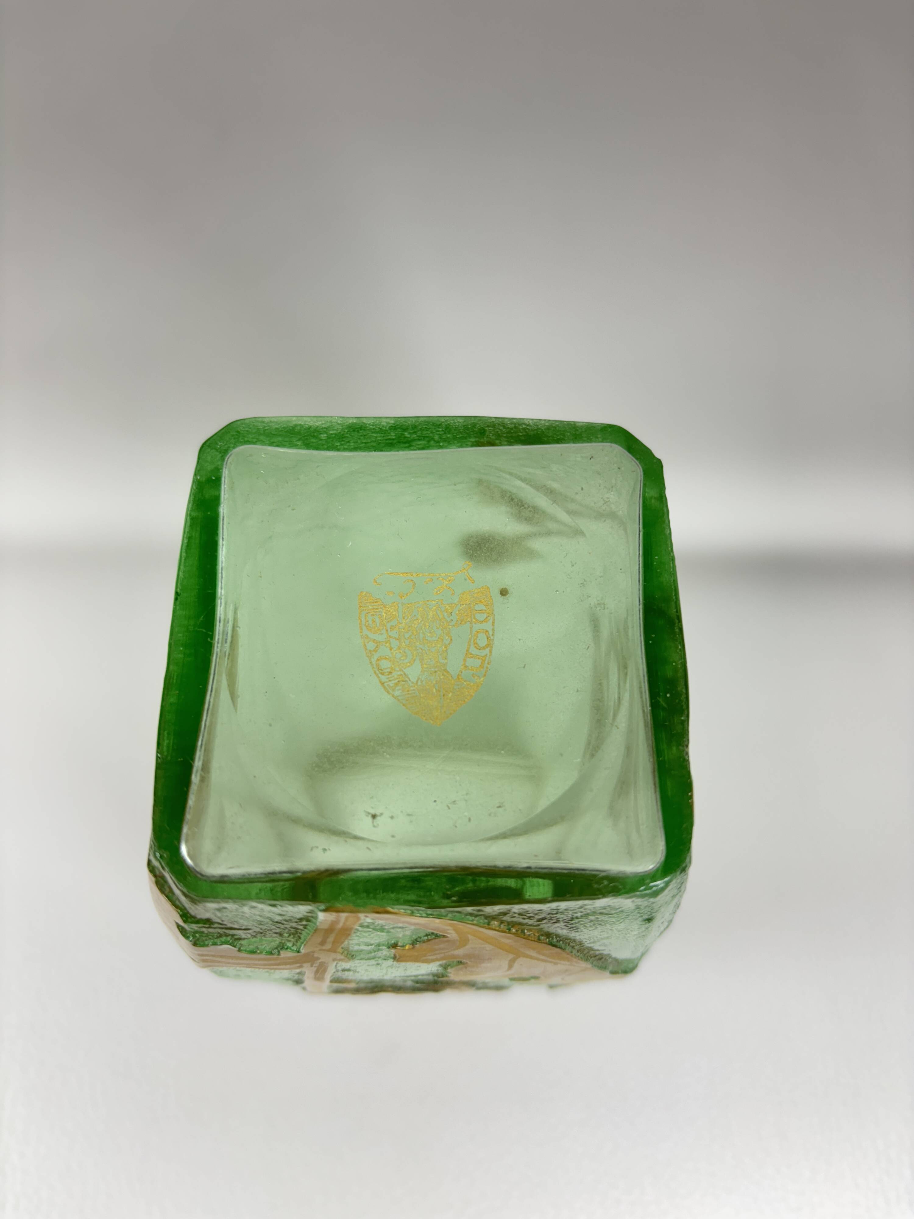Montjoye Legras vase with frosted green and gold chrysanthemums