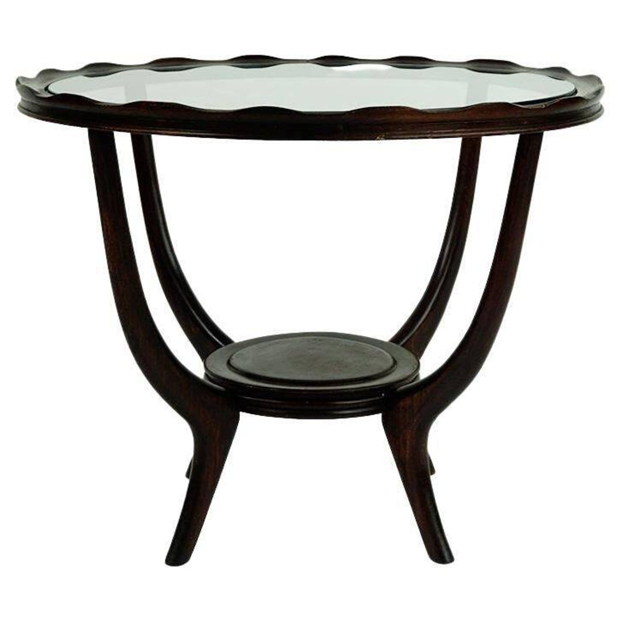 Italian round coffee table from the 1950s with a glass top, attributed to Carlo di Carli.