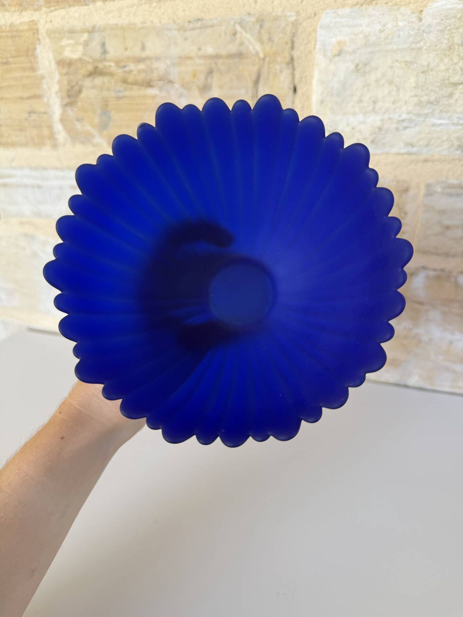 Large vintage Art Deco footed bowl – cobalt blue & frosted glass