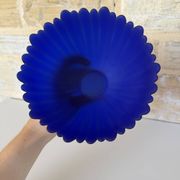 Large vintage Art Deco footed bowl – cobalt blue & frosted glass