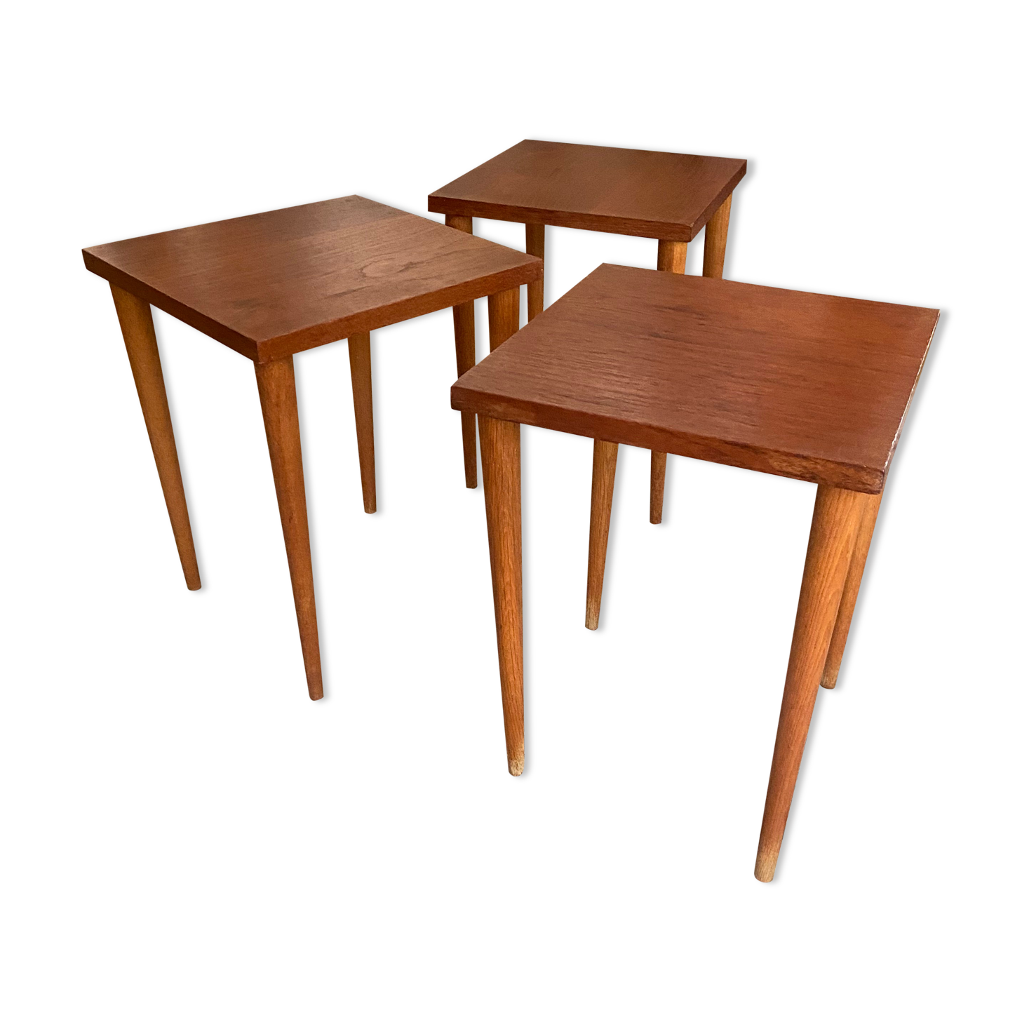 Series of 3 side tables in Scandinavian teak 60s