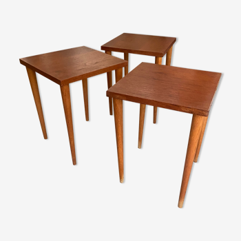 Series of 3 side tables in Scandinavian teak 60s