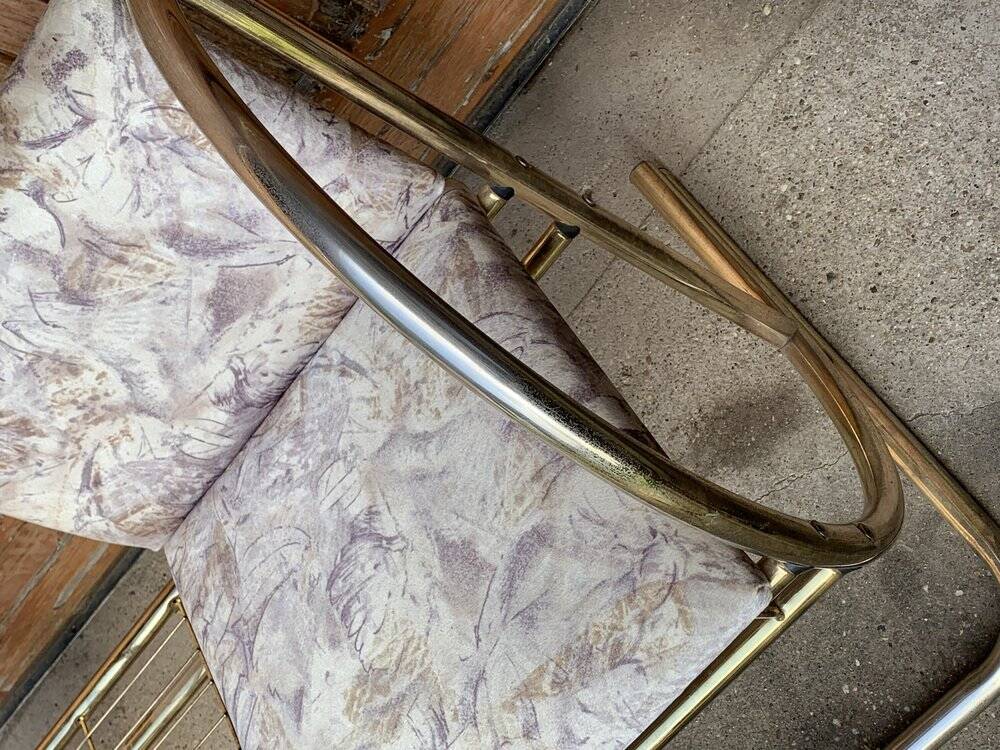 Vintage brass and glass bench, yellow colour, two-seater, tubular design from the 1950s.