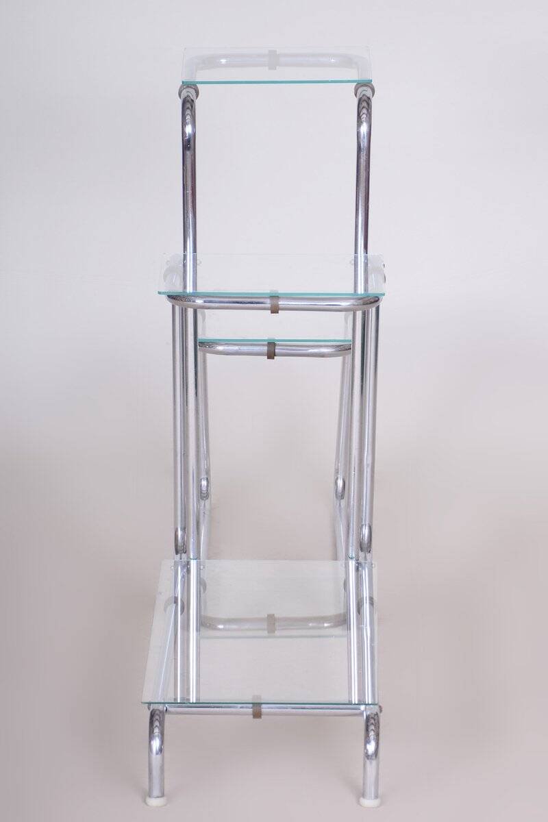 Support de fleurs Bauhaus en chrome et verre, années 1930