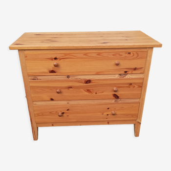 Ancien meuble commode 3 tiroirs en bois pin vintage