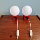 Paire de lampes de chevet en céramique rouge et opaline blanche, 1970