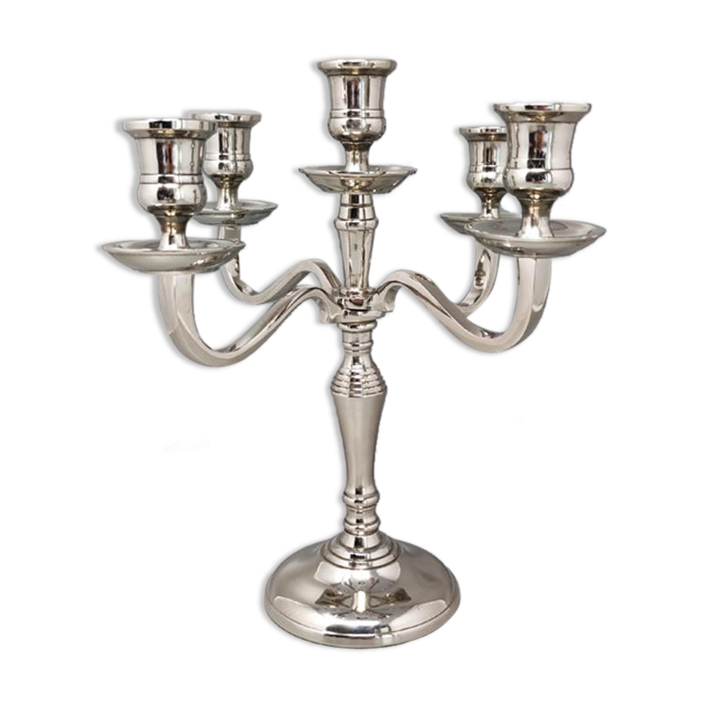 1950s Stunning Candelabra for Five Candles in Stainless Steel. Handmade. Made in Italy